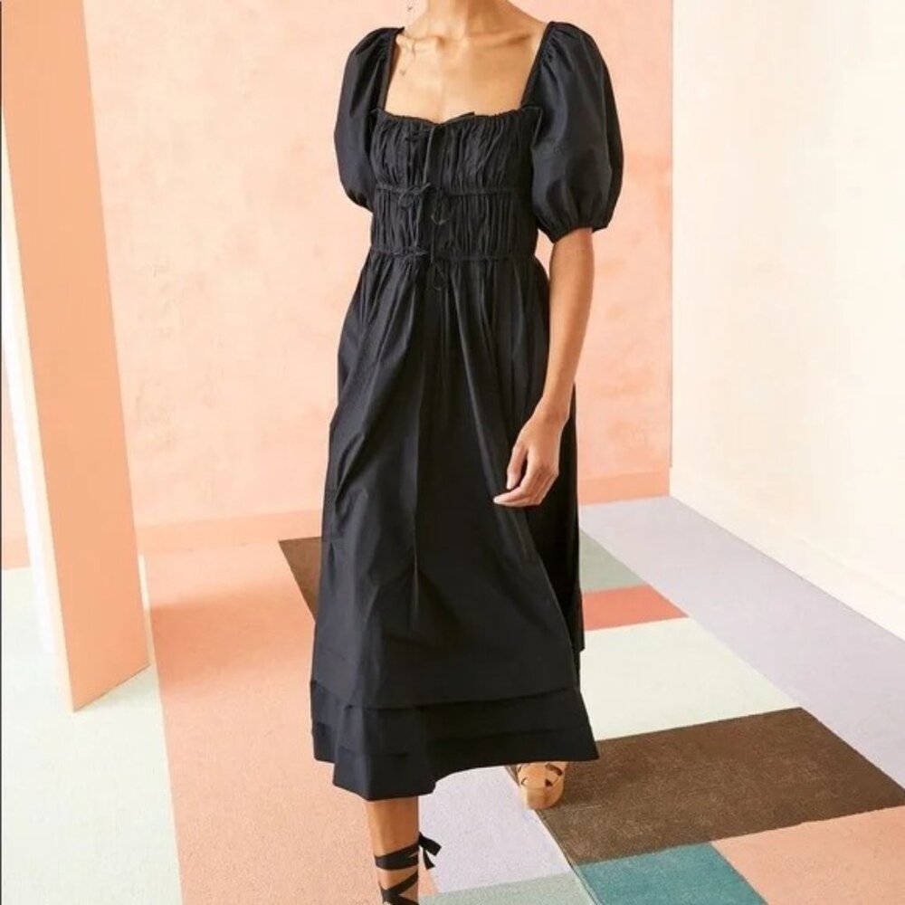 Ulla Johnson Palma Black Puff Sleeve Midi Dress Size 2